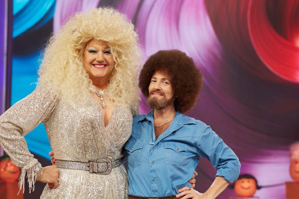 Ross Mathews dressed up as Dolly Parton and Drew Barrymore channeled her artistic side as Bob Ross.