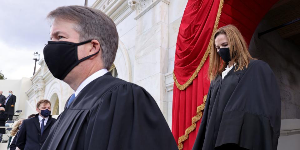 Supreme Court Justices Brett Kavanaugh and Amy Coney Barrett attend the inauguration of Joe Biden.