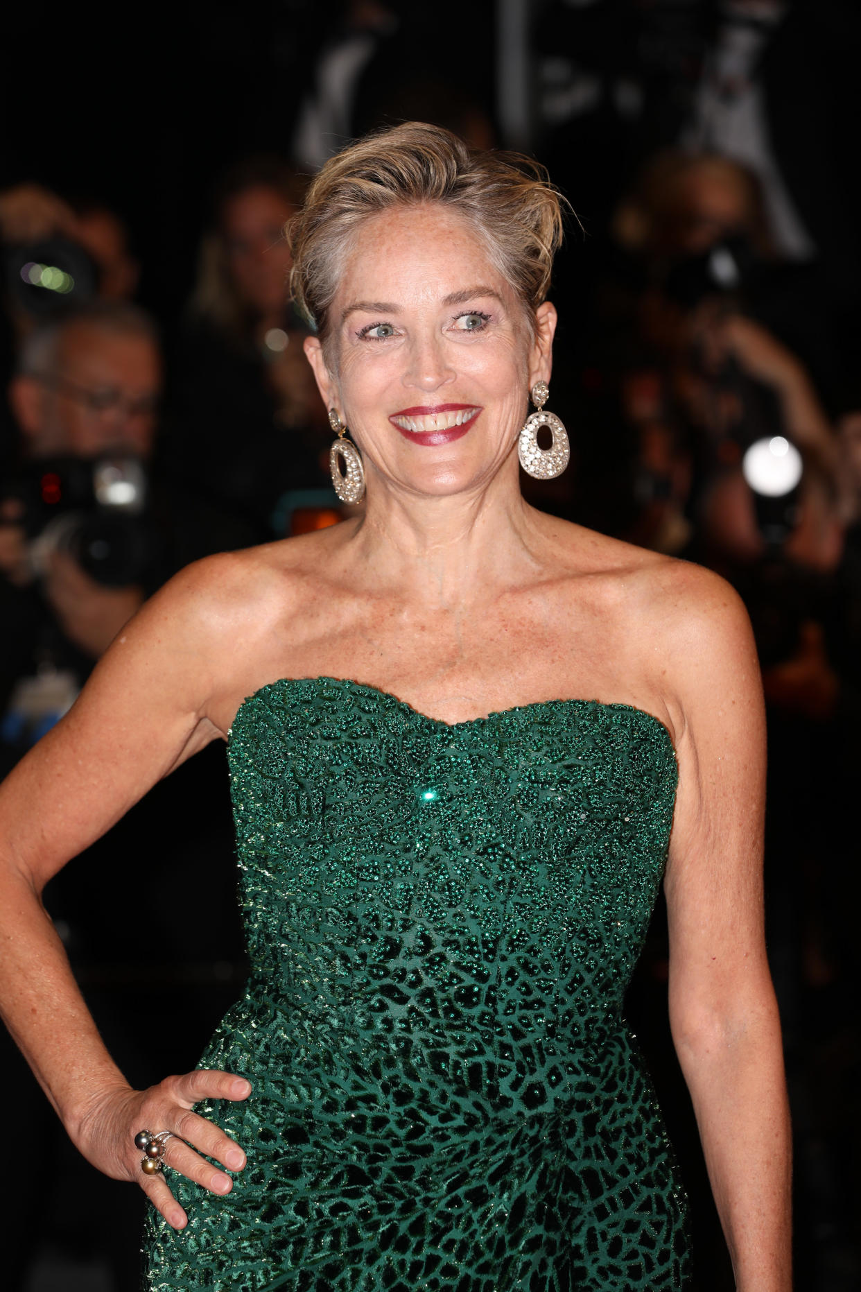 Sharon Stone exuded Hollywood glamour on the Cannes red carpet. (Getty Images)