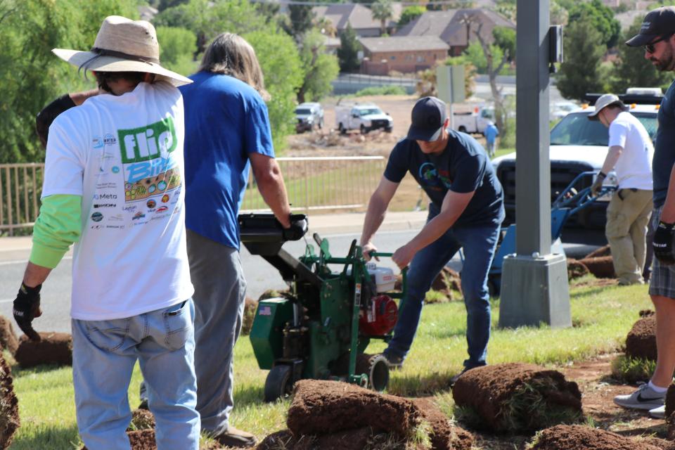 Volunteers helped tear out "non-functional" grass along Sunbrook Drive in St. George on May 19 as part of a larger effort by Washington County water managers to waste less and get better at conservation.