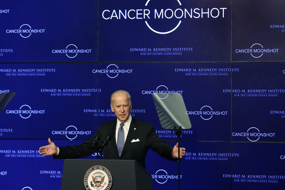 Vice President Joe Biden speaks at the Edward M. Kennedy Institute for the United States Senate, Wednesday, Oct. 19, 2016 in Boston, about the White House's cancer 