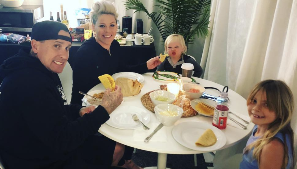 Carey Hart and Pink with their children, Jameson and Willow. (Screenshot: Pink via Instagram)