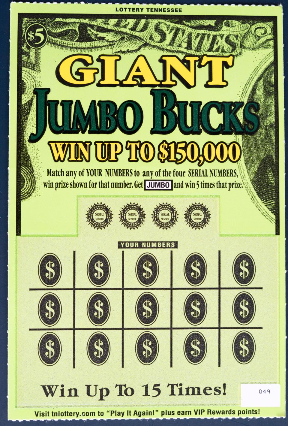 A Giant Jumbo Bucks instant game from the Tennessee Lottery