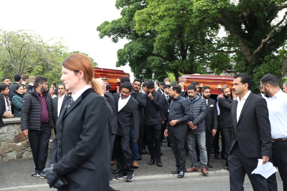 The congregation at their joint funeral service heard the deaths were ‘nothing short of unbearable’ (Joe Boland/PA) (PA Wire)