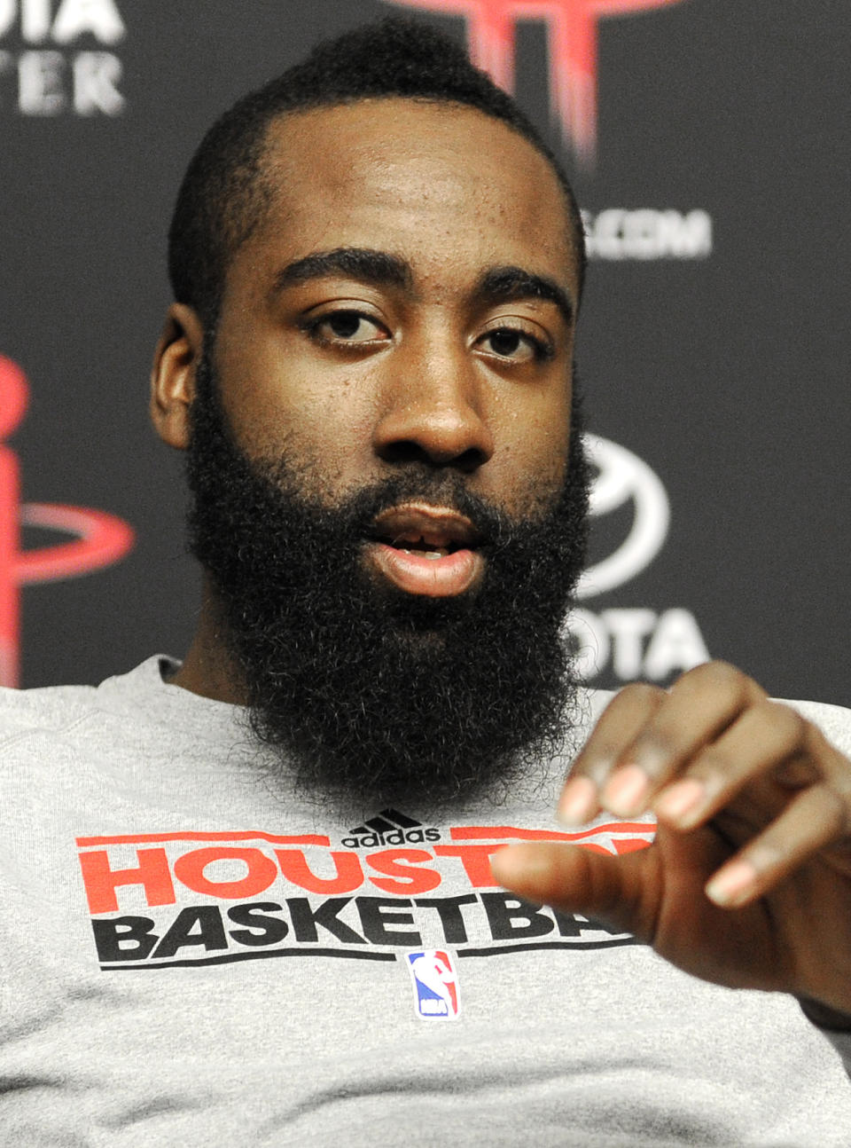 Houston Rockets' James Harden talks about his favorite Houston restaurants Monday, Feb. 4, 2013, in Houston. The 23-year-old will make his NBA All-Star debut when the game and its weekend of festivities comes to Houston Feb. 15-17. (AP Photo/Pat Sullivan)In this photo taken Monday, Feb. 4, 2013, Houston Rockets basketball player James Harden talks about his favorite Houston restaurants during an interview in Houston. The 23-year-old will make his NBA All-Star debut when the game and its weekend of festivities comes to Houston Feb. 15-17. (AP Photo/Pat Sullivan)