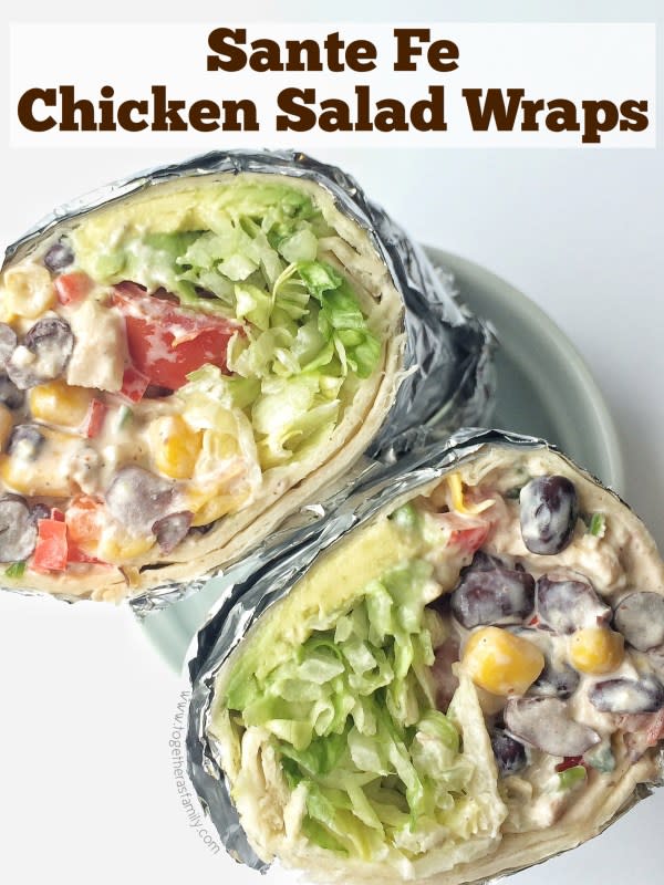 <p>These wraps are a great meal if you're on the go. Get the recipe <a href="http://togetherasfamily.com/2016/05/santa-fe-chicken-salad-wraps/" rel="nofollow noopener" target="_blank" data-ylk="slk:HERE;elm:context_link;itc:0;sec:content-canvas" class="link "><strong>HERE</strong></a>.</p>