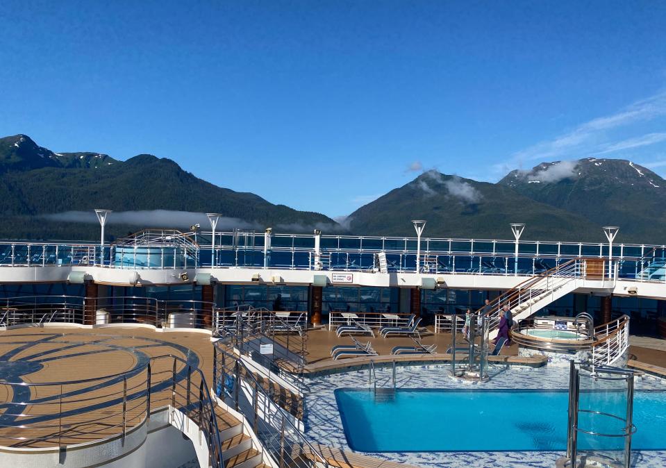 A pool deck on a cruise ship.