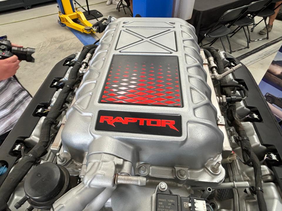 The 2024 Ford F-150 Raptor R pickup's supercharged 5.2L VB8 engine produces 720 horsepower and 640 pound-feet of torque.