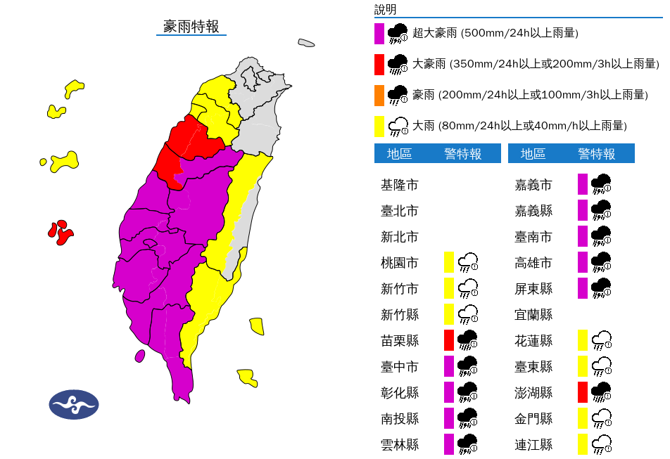 豪大雨特報。（圖取自中央氣象署網站）