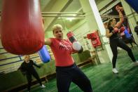 Steluta Duta says becoming a boxer 'was my only chance, my gamble' during a break from her training at the gym in Buzau