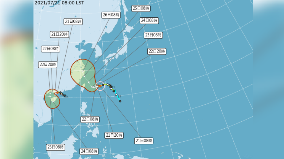 烟花颱風路徑潛勢圖。（圖／氣象局提供）