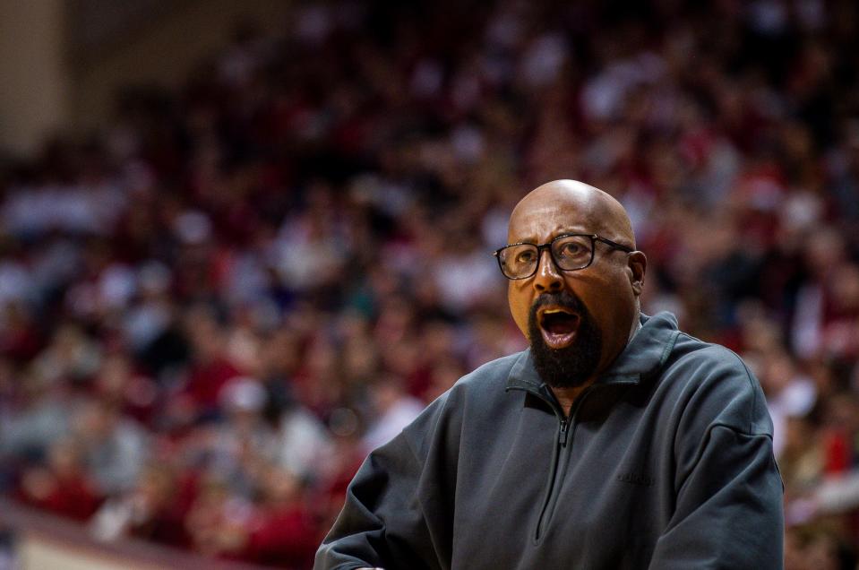 Indiana Head Coach Mike Woodson during the second half of the Indiana versus Northwestern men's basketball game at Simon Skjodt Aseembly Hall on Sunday, Feb. 18, 2024.