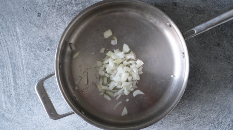 onions in skillet with oil