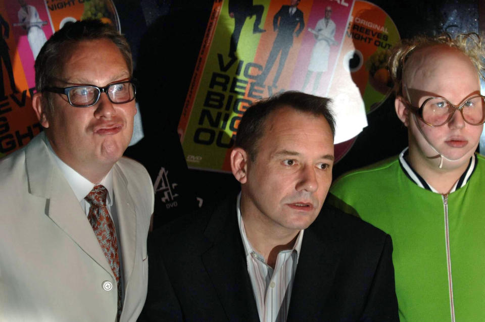 Vic Reeves (L), Bob Mortimer and Matt Lucas (R) at the photocall for the release of the new DVD 'Vic Reeves Big Night Out' at Too2Much Club, central London, Friday 9 September 2005. PRESS ASSOCIATION Photo. Photo credit should read: Steve Parsons/PA   (Photo by Steve Parsons - PA Images/PA Images via Getty Images)