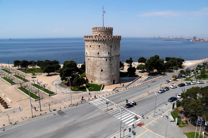 A general view of the White Tower and the seaside promenade during a nationwide lockdown to prevent the spread of the coronavirus disease (COVID-19) outbreak, in Thessaloniki