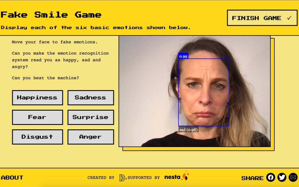 Dr Alexa Hagerty playing a game on the Emojify website - University of Cambridge/PA Wire