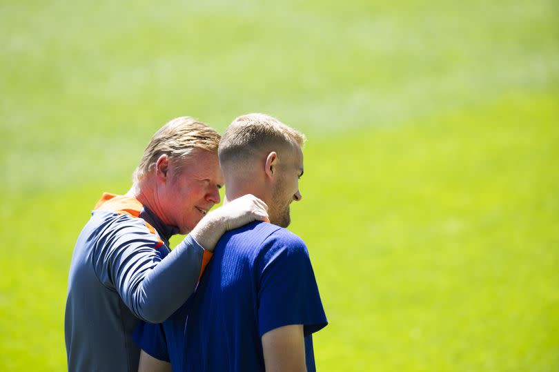 National coach Ronald Koeman, Matthijs De Ligt during a training session of the Dutch national team at the AOK Stadium on July 9, 2024 in Wolfsburg, Germany. The Dutch national team is preparing for the semi-finals of the European Football Championship in Germany against England.