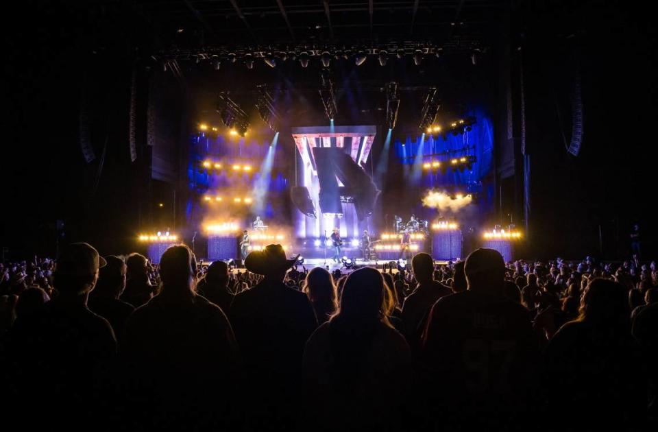 Jason Aldean performs “Tattoos on This Town” during his Highway Desperado tour concert Thursday, Sept. 21, 2023, at Toyota Amphitheatre in Yuba County.