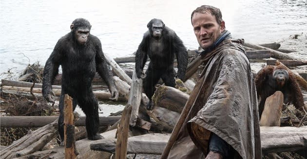 Malcolm (Jason Clarke) negotiates with the apes. (Twentieth Century Fox)