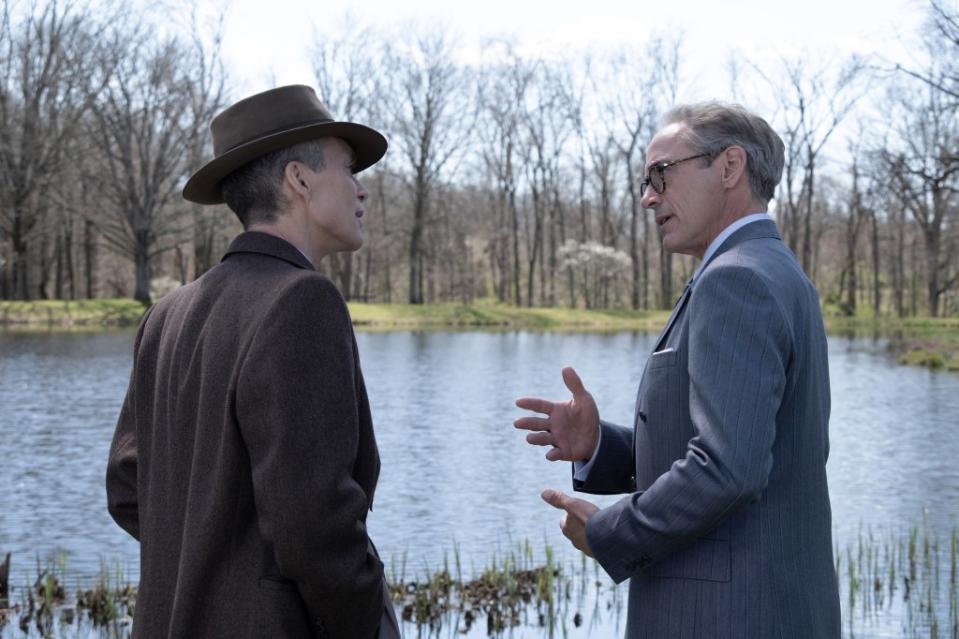 (Left to right) Cillian Murphy as J. Robert Oppenheimer and Robert Downey Jr. as Lewis Strauss in “Oppenheimer.” ©Universal/Courtesy Everett Collection