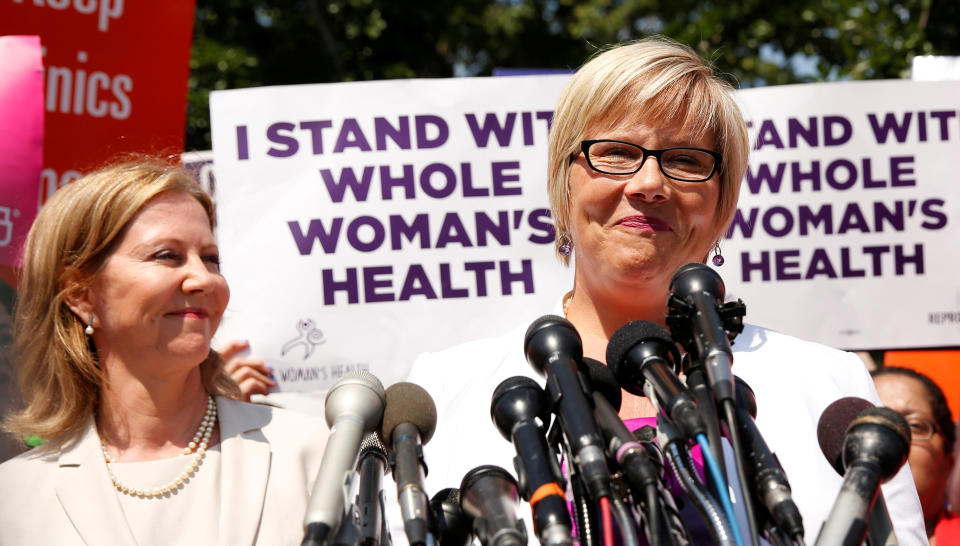 Amy Hagstrom Miller, president and CEO of Whole Woman's Health, speaks outside the U.S. Supreme Court after the court handed a victory to abortion rights advocates. (Photo: Kevin Lamarque/Reuters)