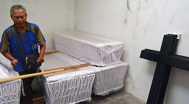 Suhendro Putro prepared coffins and bodies from executions at Nusakambang in January. Photo: AAP