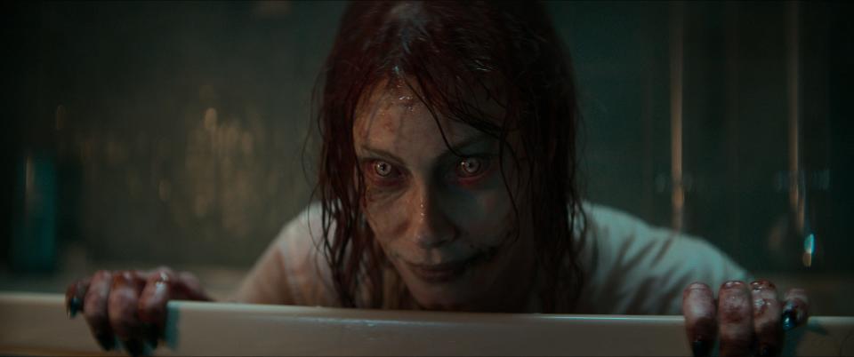 When she becomes possessed, Ellie (Alyssa Sutherland) taunts and frightens her children in the horror film "Evil Dead Rise."