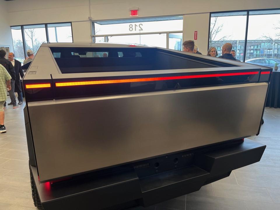 A Tesla Cybertruck took up the entire showroom at the new Tesla store in South Burlington, as seen on April 11, 2024.