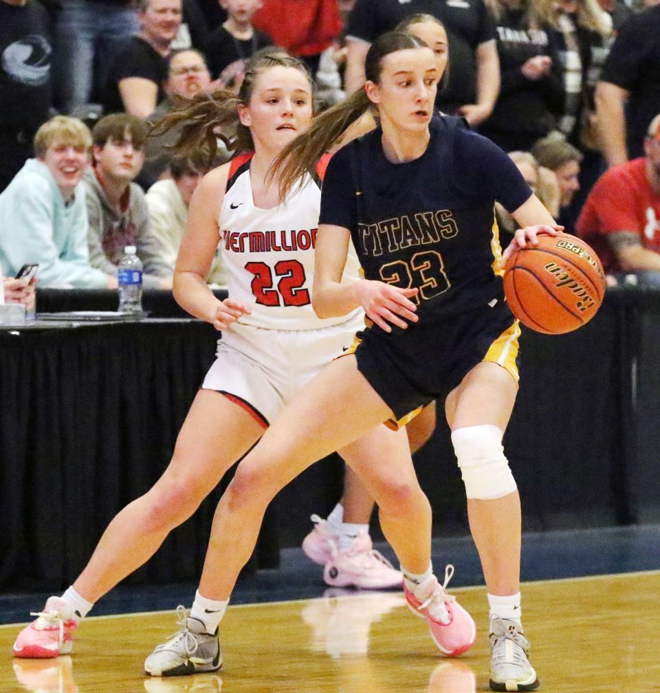 Tea Area senior Katie Vasecka (right) has been named the 2024 Gatorade South Dakota Girls Basketball Player of the Year.