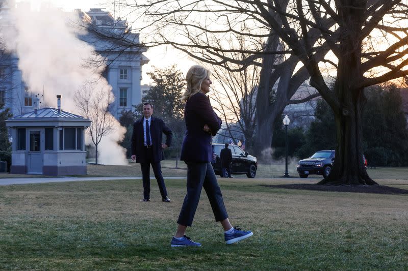 U.S. President Joe Biden and first lady Jill Biden board the Marine One helicopter, in Washington