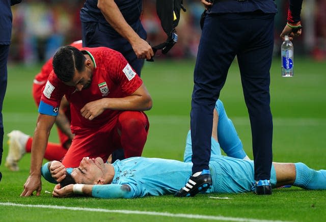 Iran’s goalkeeper Alireza Beiranvand was controversially allowed to continue following a head injury, before quickly being forced off in his side’s World Cup match against England last November 