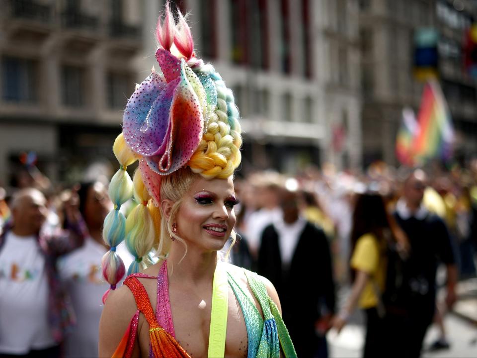 Drag queen Courtney Act attends the 2022 Pride Parade in London (REUTERS)