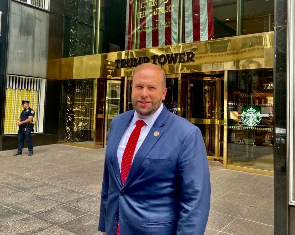 U.S. Rep. Jason Smith, R-Salem, on Monday outside Trump Tower in New York after visiting with former President Donald Trump about Missouri issues. (Photo from Jason Smith Twitter account)