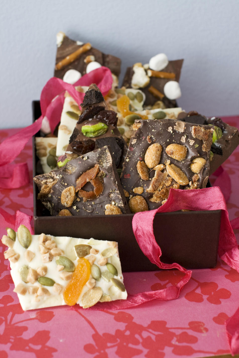 In this image taken on Jan. 21, 2013, six variations of Valentine's Day chocolate bark is shown in Concord, N.H. (AP Photo/Matthew Mead)