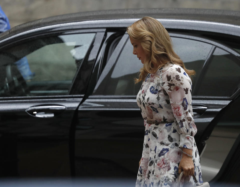 CORRECTING SLUG TO BRITAIN DUBAI PRINCESS - Princess Haya Bint al-Hussein arrives after lunch at The High Court in London, Wednesday, July 31, 2019. A dispute between the ruler of Dubai and his estranged wife over the welfare of their two young children will play out over the next two days in a London courtroom amid reports the princess has fled the Gulf emirate. (AP Photo/Alastair Grant)