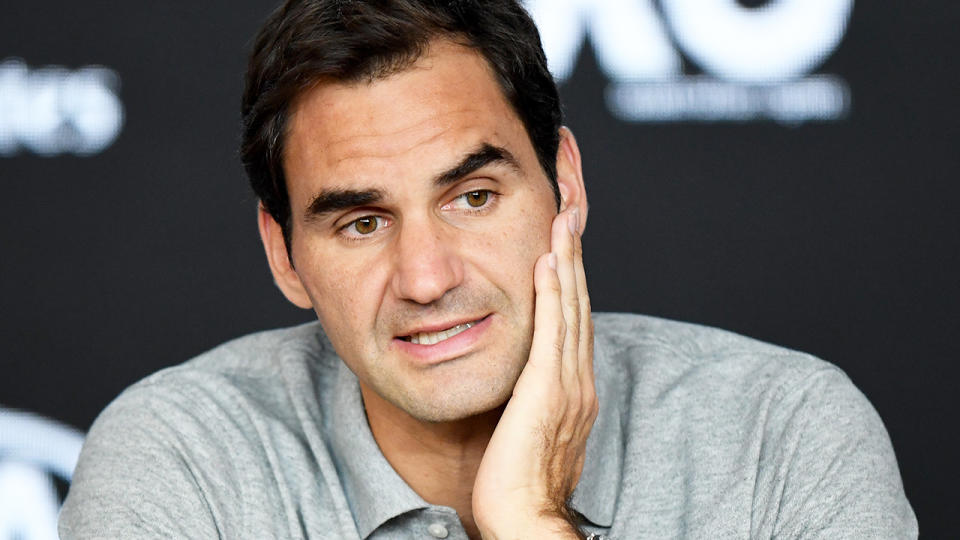 Roger Federer is pictured during a press conference.