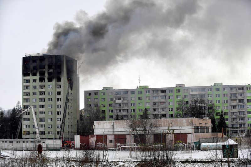 Apartment building damaged by a gas explosion is seen in Presov