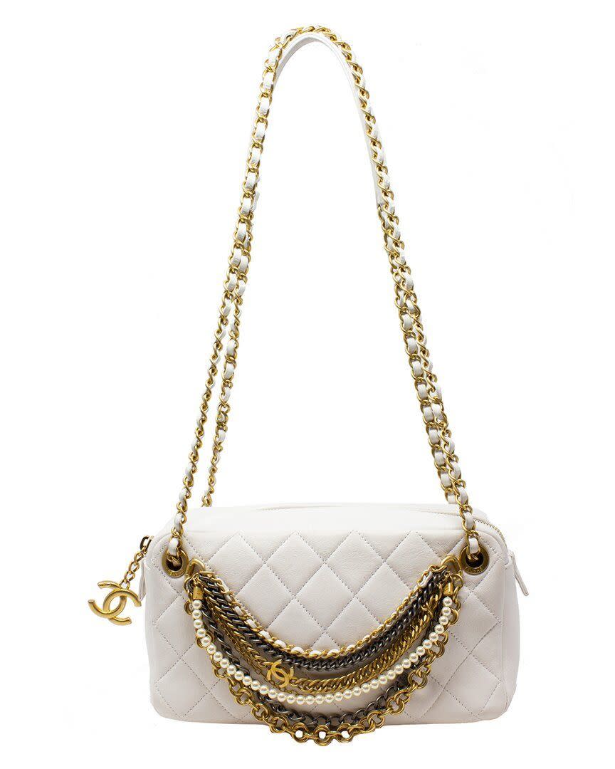 Quilted Leather Chain & Pearl Bag