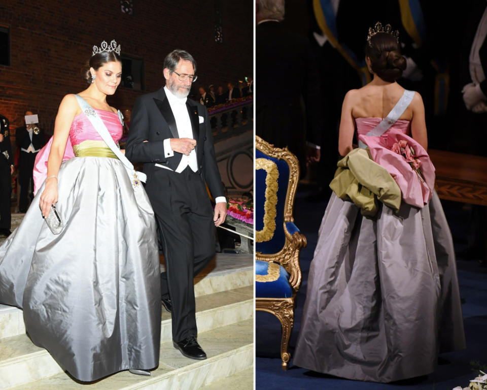 Von vorne wie von hinten ein Hingucker – das recycelte Kleid steht Prinzessin Victoria ausgezeichnet. (Bild: Getty Images)