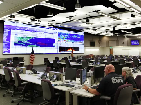 Lee County operations center during a prior event.  The facility brings operations personnel together to direct operations in an emergency, such as  a hurricane