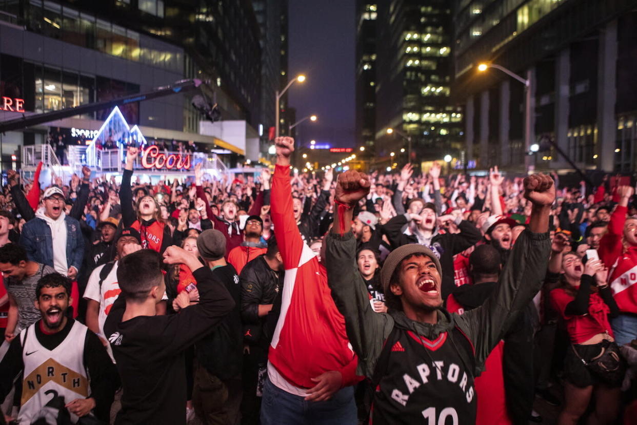 Toronto Raptors fans are absolutely elated after the team reached their first NBA Finals in franchise history. (Chris Young/The Canadian Press via AP)