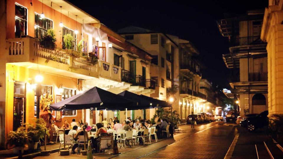 Visitors and locals alike enjoy dining in the quaint and historic surroundings along the streets of Panama City's old quarter.