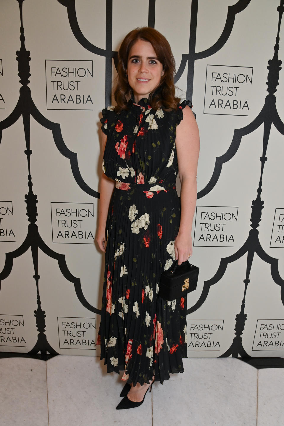 Princess Eugenie, London, pumps, black, classic, floral, pleated, Fashion Trust Arabia