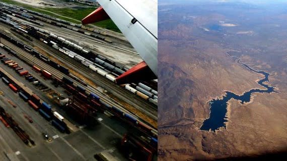 An intermodal yard near Midway Airport in Chicago / A dam northeast of Phoenix