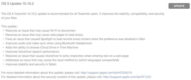 Software Update for OS X Yosemite 10.10.2