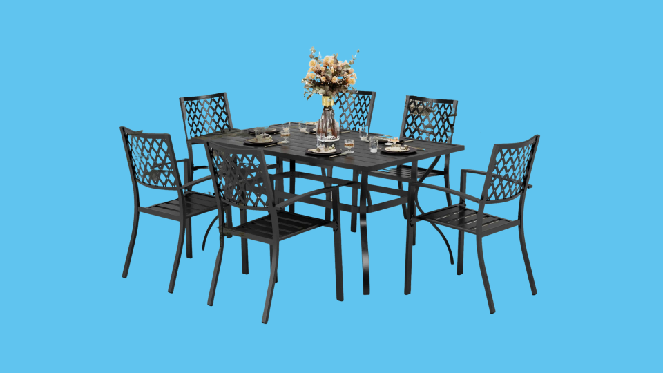 You can create an outdoor dining space with this seven-piece set.