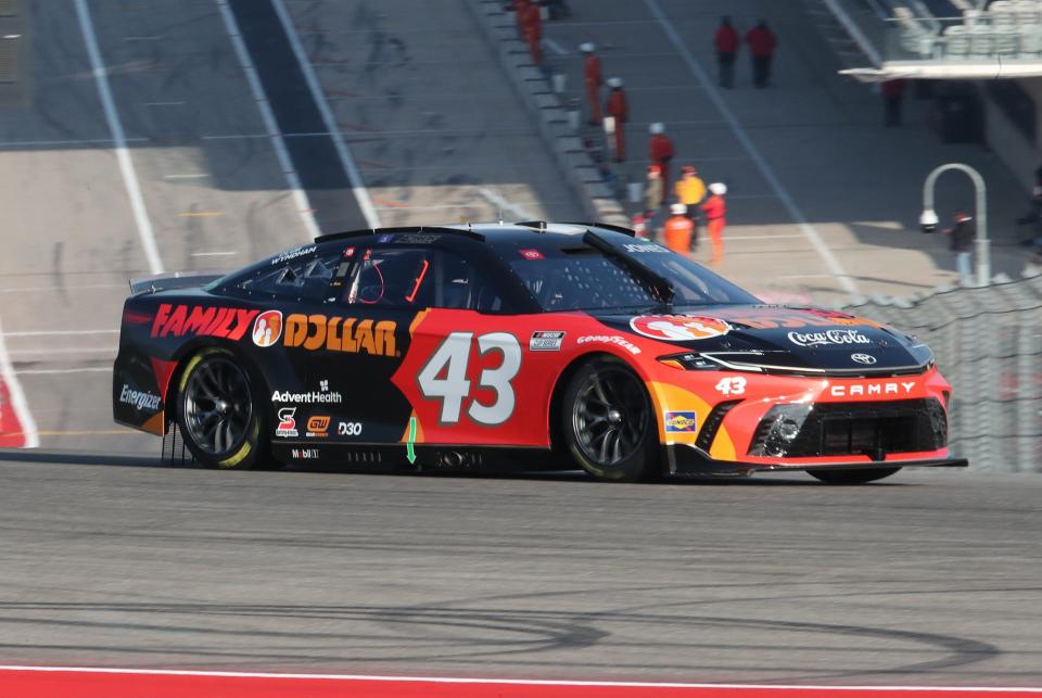 Mar 23, 2024; Austin, Texas, USA; NASCAR Cup Series driver Erik Jones (43) during practice for the EchoPark Automotive Texas Grand Prix at Circuit of the Americas. Mandatory Credit: Michael C. Johnson-USA TODAY Sports