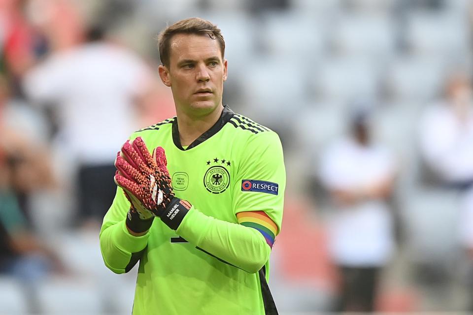 <span>El portero alemán Manuel Neuer durante el partido de la Eurocopa 2020 contra Portugal, en el Allianz Arena de Múnich, Alemania, el 19 de junio de 2021</span><div><span>PHILIPP GUELLAND</span><span>POOL</span></div>