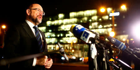 Social Democratic Party (SPD) leader Martin Schulz arrives for talks at the party headquarters of the Christian Democratic Union (CDU) in Berlin, Germany, January 22, 2018. REUTERS/Hannibal Hanschke