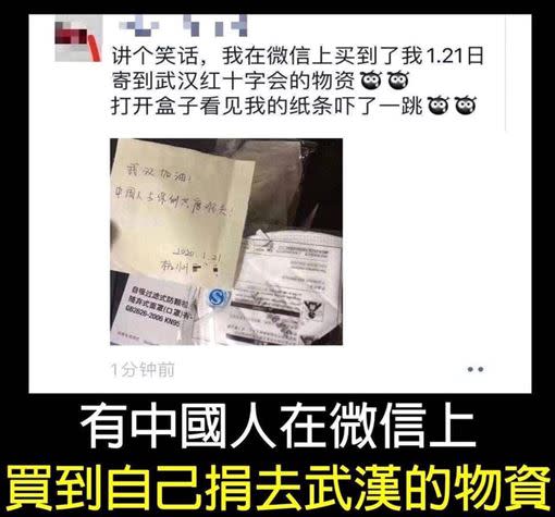 一位中國人在微信，買到自己捐到武漢的物資。（圖／翻攝不顧北京反對臉書）